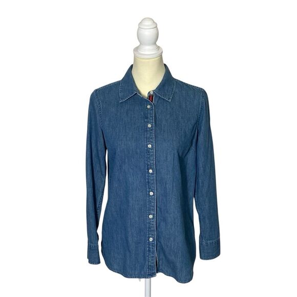 Talbots 100% Cotton Classic Blue Denim Button-Up Shirt Women's Size Small - Picture 1 of 16